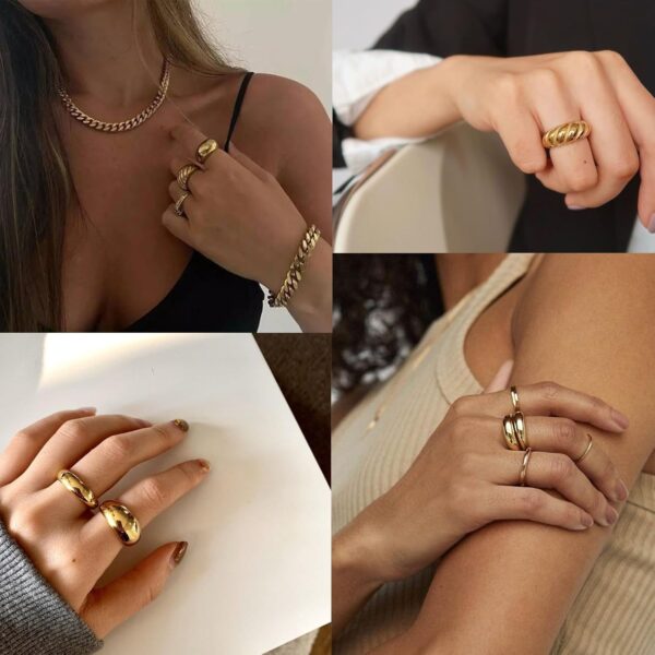 FAXHION 12PCS Gold Stackable Rings Set for Women, 18K Gold Plated Open Stacking Knuckle Ring, Adjustable Chunky Signet Rings for Gift - Image 6