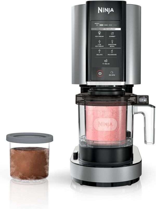 Ninja NC301 CREAMi Ice Cream Maker, for Gelato, Mix-ins, Milkshakes, Sorbet, Smoothie Bowls & More, 7 One-Touch Programs, with (2) Pint Containers & Lids, Compact Size, Perfect for Kids, Silver - Image 2