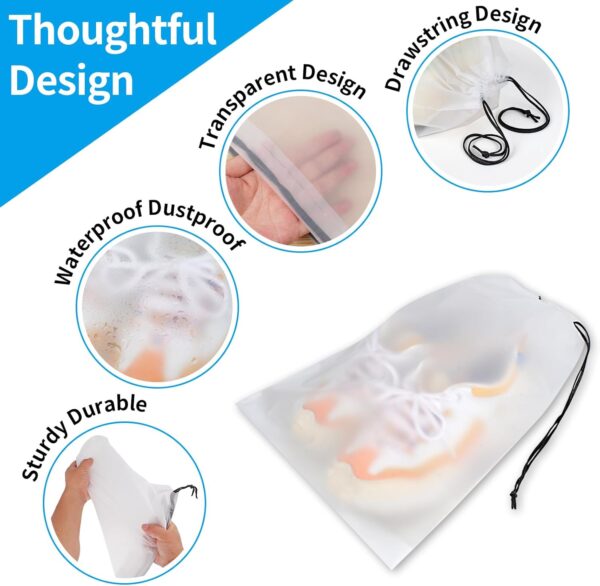 Clear Shoe Bags for Travel 5 PCS, 15.7" x 11.8" Travel Shoe Bags for Packing, Waterproof Drawstring Travel Shoe Storage Bag, Travel Essentials for Men and Women - Image 4