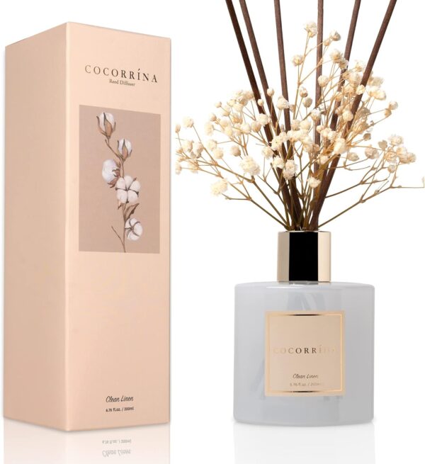 Cocorrína Reed Diffuser Set, 6.7 oz Clean Linen Scented Diffuser with Sticks Home Fragrance Reed Diffuser for Bathroom Shelf Decor - Image 3