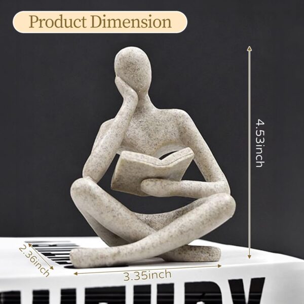 Bookshelf Decor Thinker Statue - Abstract Art Reading Thinker Sculpture Figurine Aesthetic, Modern Home Decoration for Living Room Office Shelves Coffee Table Desk Decor(Beige) - Image 8