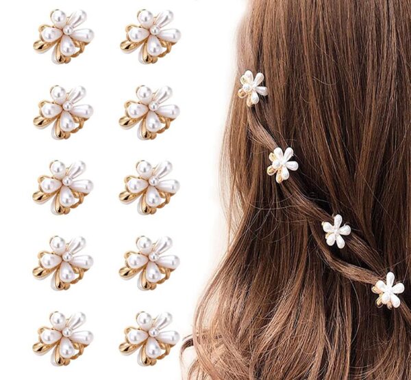 10 Pcs Small Mini Pearl Claw Clips with Flower Design, Sweet Artificial Bangs Clips Decorative Hair Accessories for Women Girls - Image 2