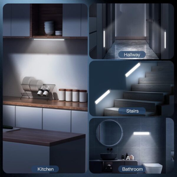 10inch Under Cabinet Lighting, 2 Pack Rechargeable Motion Sensor Light Indoor, 5 Levels Dimmable Magnetic Closet Lights, Wireless Under Counter Lights for Kitchen, Stairs - Image 8