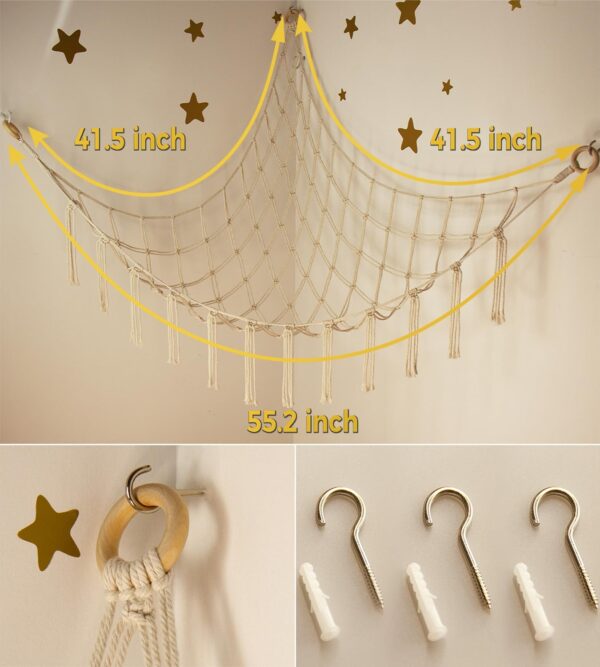 Stuffed Animal Storage Hammock or Net Corner - Large Toy Hammock Net for Stuffed Animals Room Decor - Cute Stuff Animal Organizer Plush Holder - Kids Baby Nursery Essentials Wall Bedroom Home Decor - Image 6