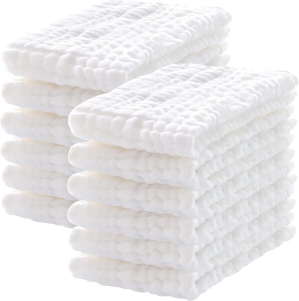 12 Pack Muslin Burp Cloths 100% Cotton Muslin Cloths Large 20''x10'' Extra Soft and Absorbent Baby Burping Cloth - White - Image 2
