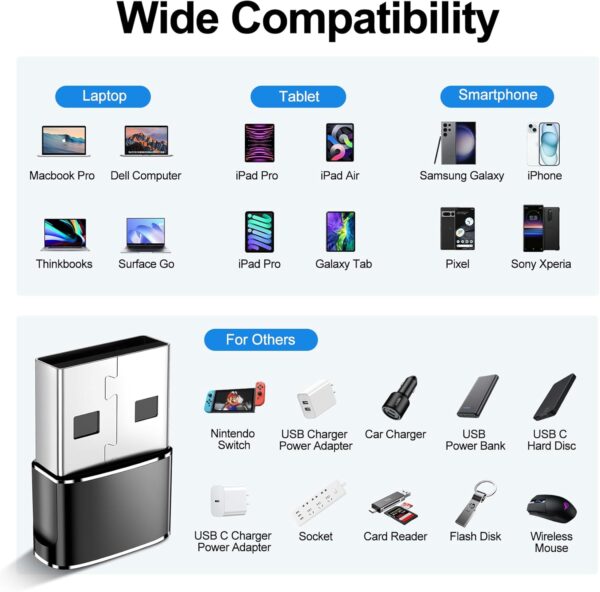 𝟒𝐏𝐚𝐜𝐤 𝐔𝐩𝐠𝐫𝐚𝐝𝐞𝐝 USB to USB C Adapter,Type-C Female to A Male Car Charger OTG Converter for Apple Watch Ultra 8 9 10,iPhone 16 15 14 13 Pro Max,Samsung S24,Nintendo Switch,AirPods,iPad,Car - Image 3