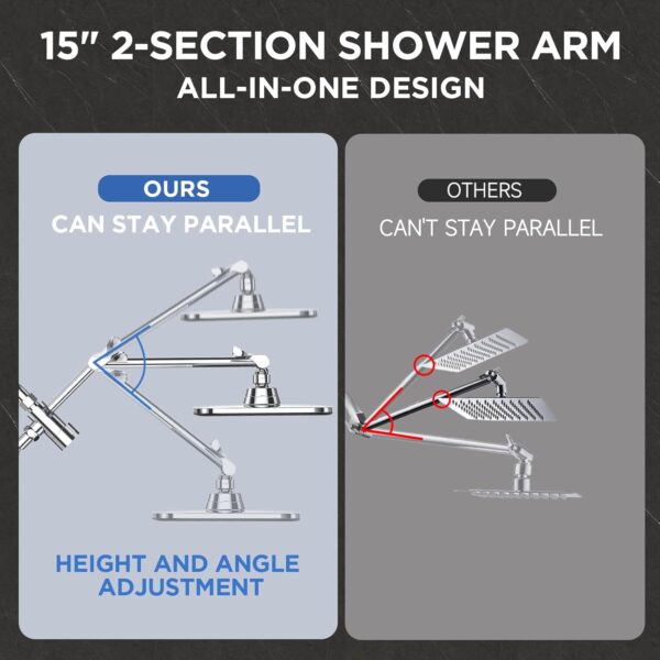 Veken Wide Rain Shower Head with 6 Modes Handheld Water Spray,High Pressure Showerhead Combo with Arm for Bathroom Accessories,Home Decor Detachable Dual Shower with Anti-Clog Nozzles,Silver Chrome - Image 7