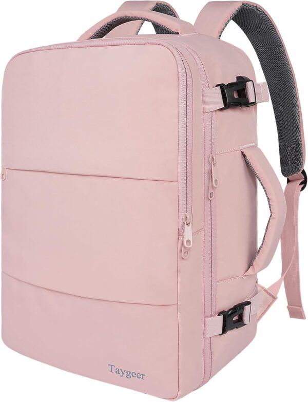 Taygeer Travel Backpack for Women, Carry On Backpack with USB Charging Port & Shoe Pouch, TSA 15.6inch Laptop Mochila Flight Approved, Nurse Bag Casual Daypack for Weekender Business Hiking, Pink - Image 2