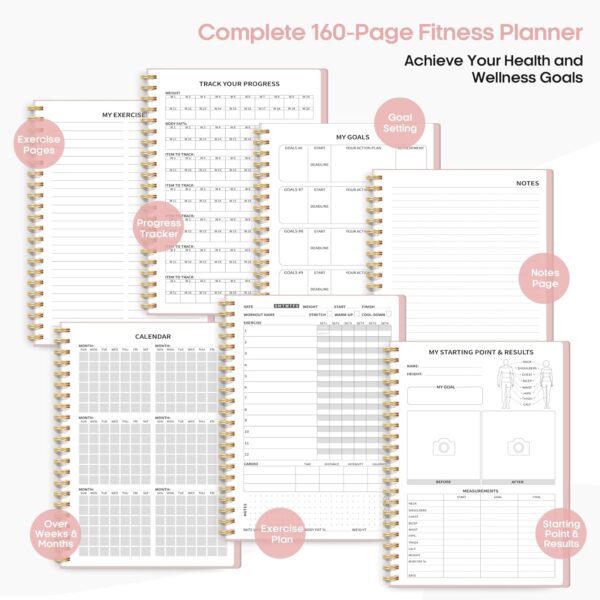 Fitness Workout Journal for Women & Men, A5(5.5" x 8.2") Workout Log Book Planner for Tracking, Progress, and Achieving Your Wellness Goals-Pink - Image 6