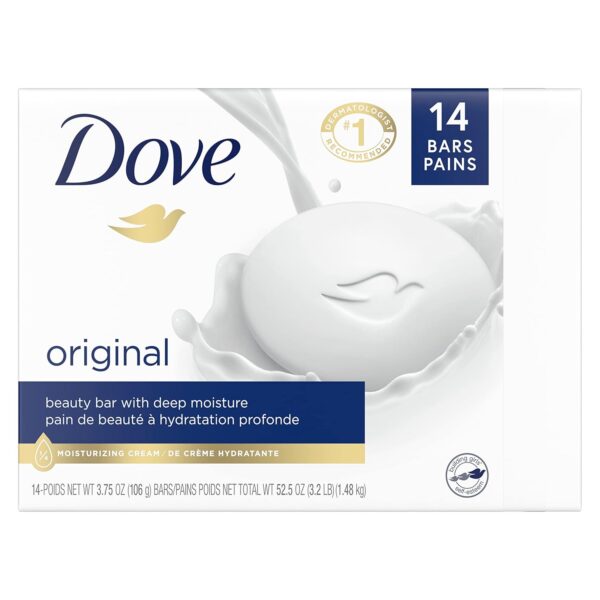 Dove Beauty Bar Gentle Skin Cleanser Moisturizing for Gentle Soft Skin Care Original Made With 1/4 Moisturizing Cream 3.75 oz, 14 Bars - Image 3