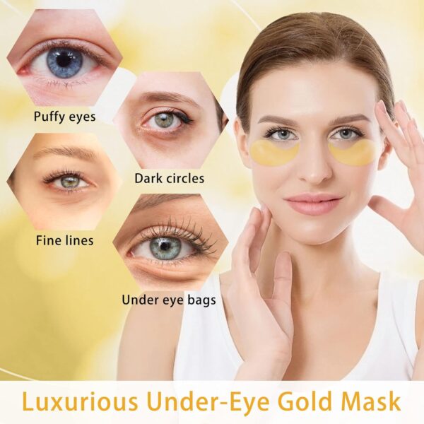 𝟔𝟎𝐏𝐂𝐒 Under Eye Patches, 24K Eye Mask for Puffy Eyes & Dark Circles Treatments, Reduce Under Eye Bags and Smooth Wrinkles, Eye Skin Care Pads for Beauty & Personal Care - Image 3