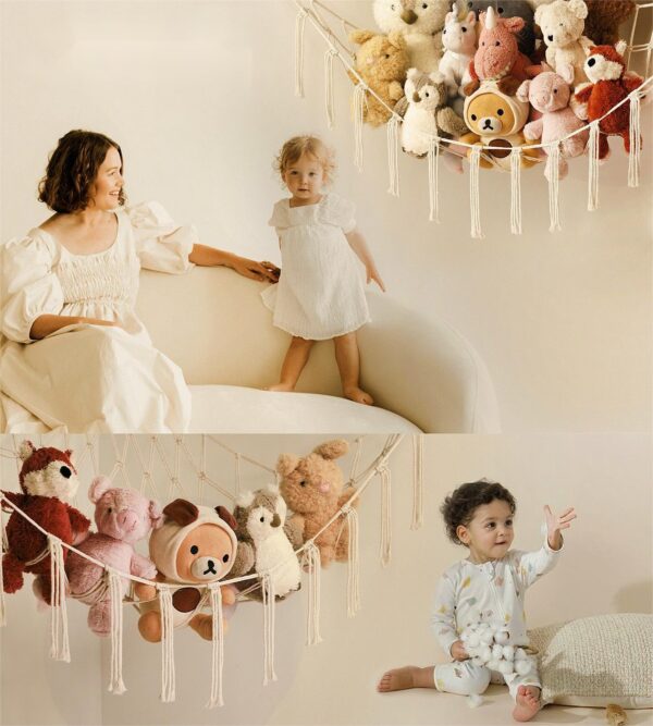 Stuffed Animal Storage Hammock or Net Corner - Large Toy Hammock Net for Stuffed Animals Room Decor - Cute Stuff Animal Organizer Plush Holder - Kids Baby Nursery Essentials Wall Bedroom Home Decor - Image 3