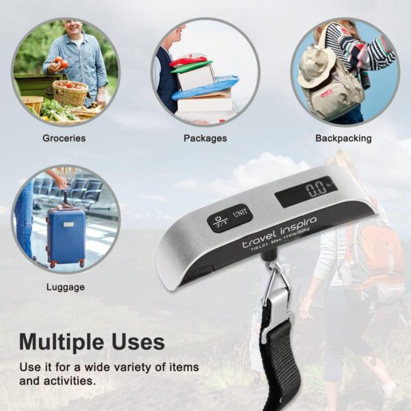travel inspira Luggage Scale, Portable Digital Hanging Baggage Scale for Travel, Suitcase Weight Scale with Rubber Paint, 110 Pounds, Battery Included - Image 8