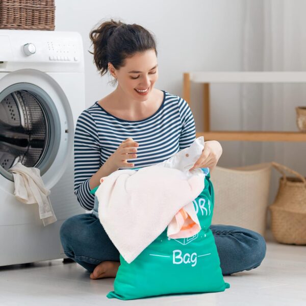 2 Pcs Large Travel Laundry Bags - Waterproof Wet/Dry, Washable, Drawstring, Bathing Suit, Workout, Gym Clothes, Swimming, Yoga - Green, Grey - Image 4