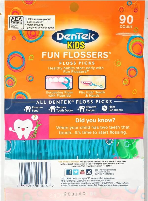 DenTek Kids Fun Flossers, Floss Picks, Removes Food & Plaque, 90 Count - Image 3