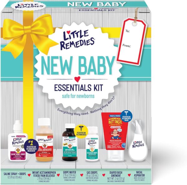 Little Remedies, New Baby Essentials Kit, 6 Newborn Essentials, Saline Nasal Spray, Gas Relief Drops, Gripe Water, Fever Reliever, & Diaper Ointment - Image 2