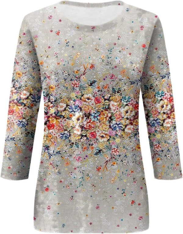 3/4 Length Sleeve Womens Tops Casual Round Neck Cute Shirt Fashion Loose Fit T-Shirts Ladies Tops and Blouses - Image 6