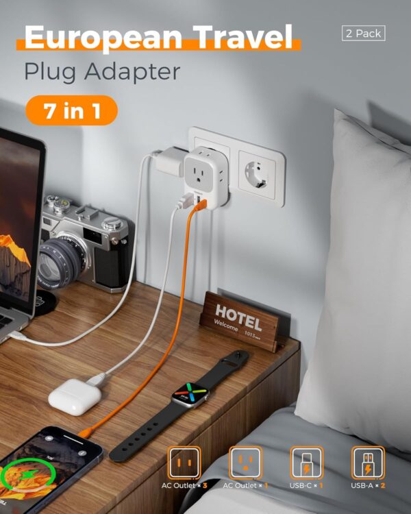 2 Pack European Plug Adapter USB C, TESSAN US to Europe Adapter 4 Outlets 3 USB Charger, Type C International Power Adaptor to Italy Spain France Portugal Iceland Germany, Europe Travel Essentials - Image 4