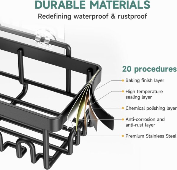 Veken Stainless Steel Shower Caddy 6-Pack, No Drilling & Rustproof, Waterproof Adhesive Shelves Rack with Soap Holder, Large Capacity Bathroom Organizers and Storage, Wall-Mounted Kitchen & Home Decor - Image 5