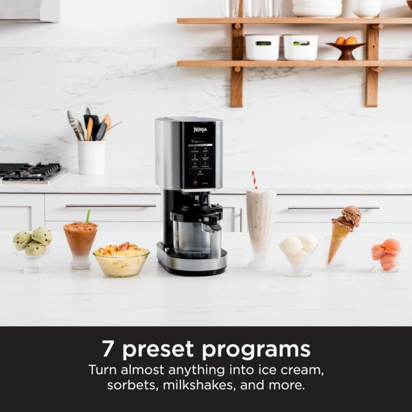Ninja NC301 CREAMi Ice Cream Maker, for Gelato, Mix-ins, Milkshakes, Sorbet, Smoothie Bowls & More, 7 One-Touch Programs, with (2) Pint Containers & Lids, Compact Size, Perfect for Kids, Silver - Image 3