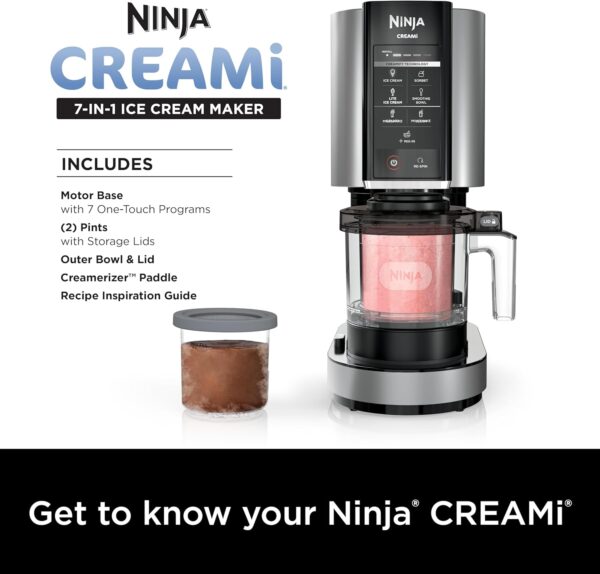Ninja NC301 CREAMi Ice Cream Maker, for Gelato, Mix-ins, Milkshakes, Sorbet, Smoothie Bowls & More, 7 One-Touch Programs, with (2) Pint Containers & Lids, Compact Size, Perfect for Kids, Silver - Image 15