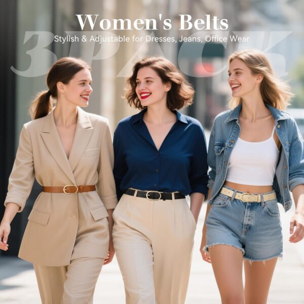 VONMELLI 3 Pack Women's Belts for Jeans Pants Fashion Gold Buckle Ladies Dress Belt - Image 3