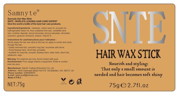 Samnyte Hair Wax Stick, Hair-Styling Waxes, Nourishing Accessories - Slick Stick for Women & Kids, Gel Tamer for Flyaways, Bun Maker & Styling Cream, 2.7 Fl Oz - Image 9