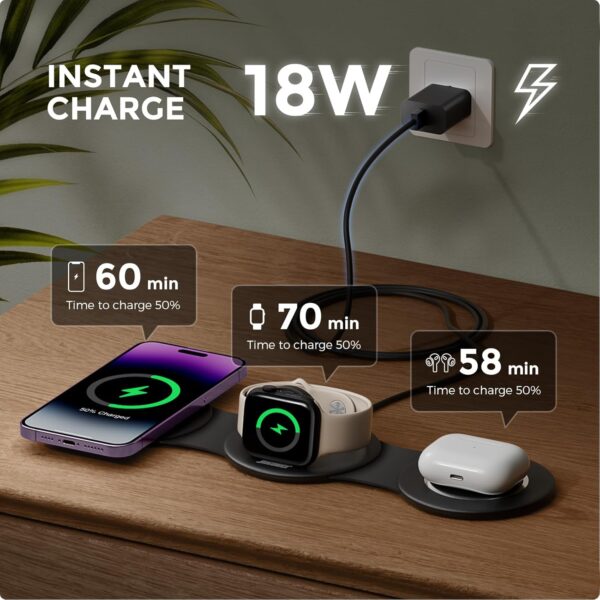 3 in 1 Charging Station for Apple Multiple Devices, Foldable Travel Wireless Charger 18W for iPhone 16 15 14 13 Pro Max Plus &Apple Watch Series/Airpods - Image 3