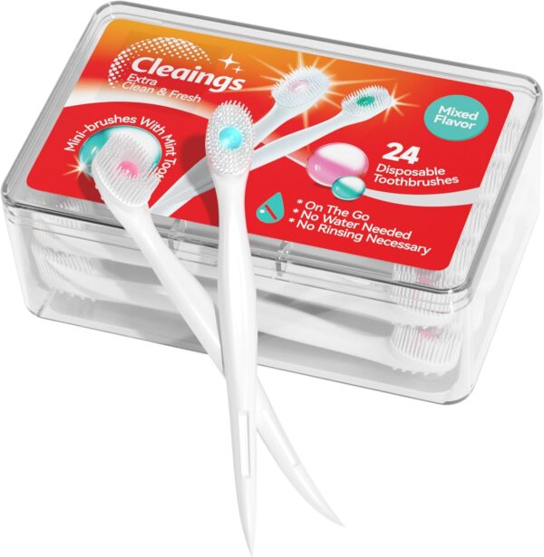 cleaings® Mini Brushes-Disposable Toothbrushes with Toothpaste and Pick for Work or Travel, 24 Count (Mint Flavor（Pack of 1）) - Image 2