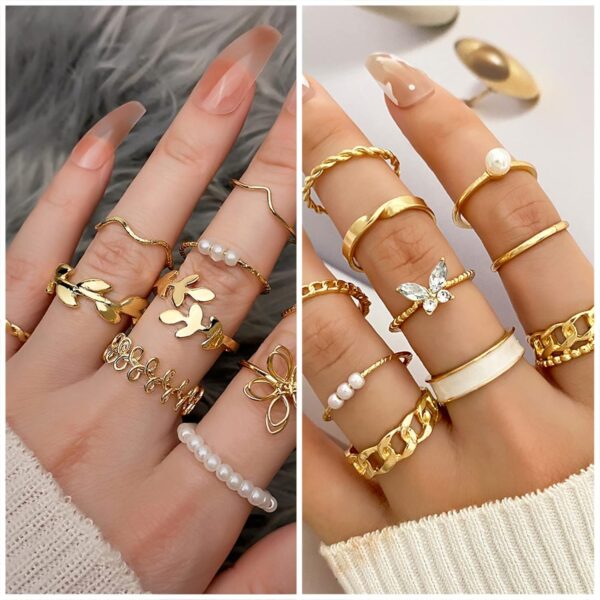 IFKM 36 PC Gold Plated Jewelry Set with 4 Necklace, 11 Bracelet, 7 Ear Cuffs Earring, 14 Knuckle Rings for Women Girls Valentine Anniversary Birthday Friendship Gift - Image 5