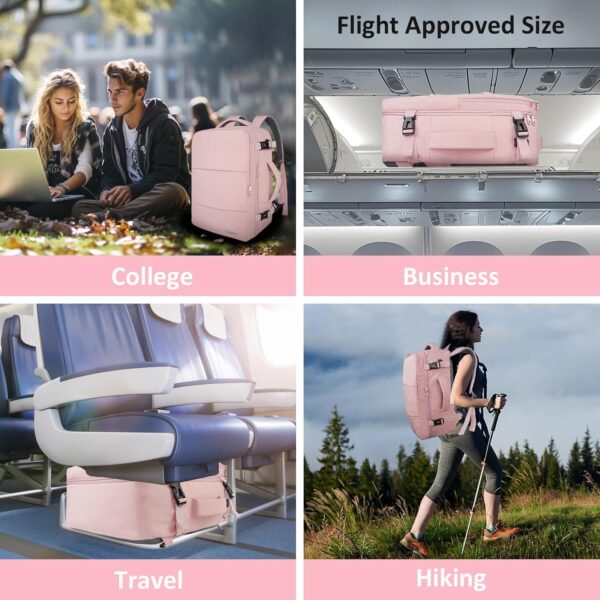 Taygeer Travel Backpack for Women, Carry On Backpack with USB Charging Port & Shoe Pouch, TSA 15.6inch Laptop Mochila Flight Approved, Nurse Bag Casual Daypack for Weekender Business Hiking, Pink - Image 10