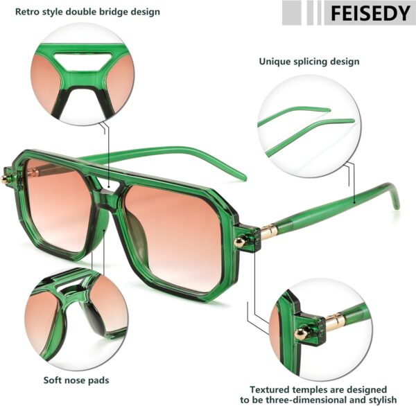 FEISEDY Vintage Square 70s Flat Aviator Sunglasses Women Men Classic Retro Stylish Frame UV400 Sunglasses B2622 - Image 7