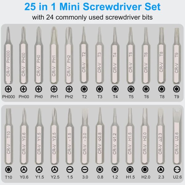 Precision Screwdriver Set, 25 in 1 Mini Magnetic Small Screwdriver Set Case for PC, Eyeglasses, Computer, Electronic, Watch Repair Kit with Phillips and Star Tiny Screw Driver - Image 4