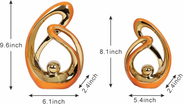 2 Pcs Orange and Gold Decor for Living Room Table Sculpture Decorations Ceramic Decor Mid Century Modern Decor Figurine Centerpieces for Dining Room Kitchen Fireplace Shelf Office Coffee Table Decor - Image 8