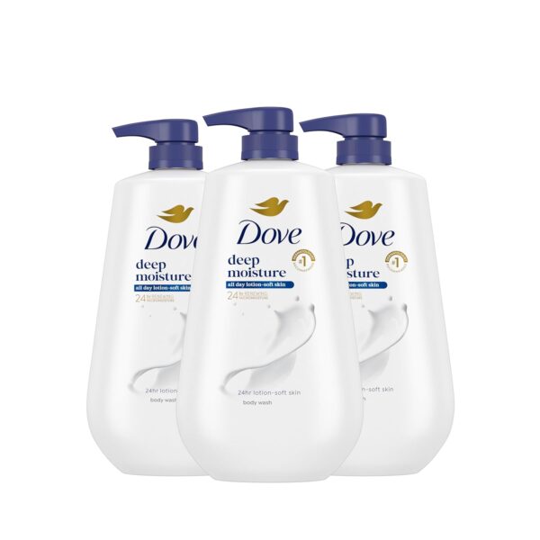 Dove Body Wash with Pump 3 Count Deep Moisture for 24hr Lotion-Soft Skin Moisture Moisturizing Skin Cleanser with No Sulfates No Parabens - Image 2