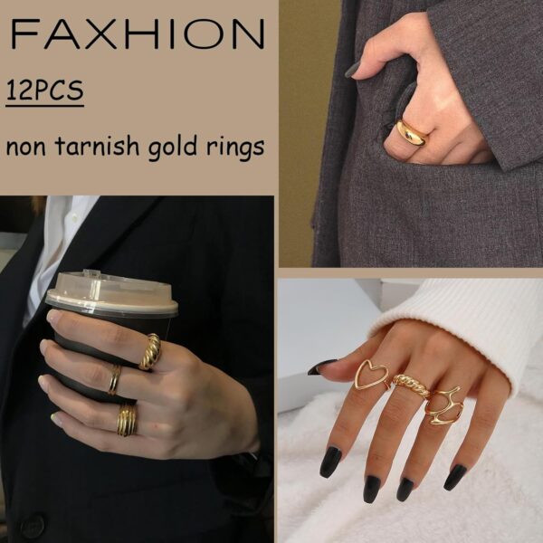 FAXHION 12PCS Gold Stackable Rings Set for Women, 18K Gold Plated Open Stacking Knuckle Ring, Adjustable Chunky Signet Rings for Gift - Image 5
