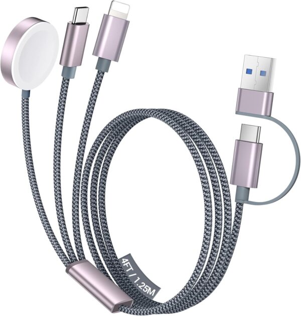 Temdan for Apple Watch Charger,3 in 2 USB C Cable for iPhone 16 Charger/Type C/Lightning,Multi Charging Cable Cord,Portable Travel Essentials Designed for iWatch Ultra/SE/10-1&iPhone 16-12-4FT - Image 2