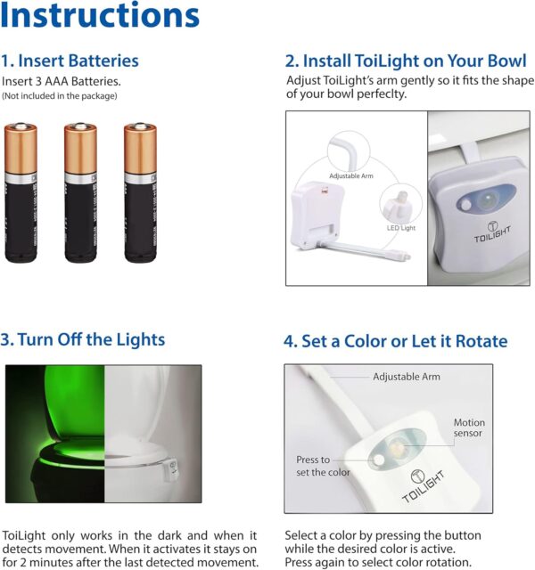 ToiLight The Original Toilet Bowl Night Light. Fun & Useful Bathroom Motion Sensor Tech Gadget. Funny Novelty Birthday Gift Idea. Stocking Stuffer for Him Her Guys Men Mom Brother - Image 9
