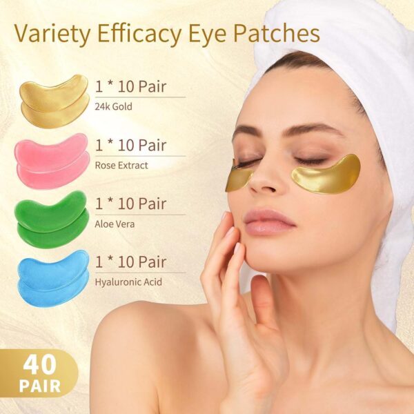 Under Eye Patches, 40 Pairs Eye Mask for Dark Circles, Puffy Eyes, Undereye Bags,Wrinkles,Eye Mask Patches with 24K Gold, Hyaluronic Acid,Rose & Aloe Vera, Eye Treatment Skin Care for Men & Women Gift - Image 3