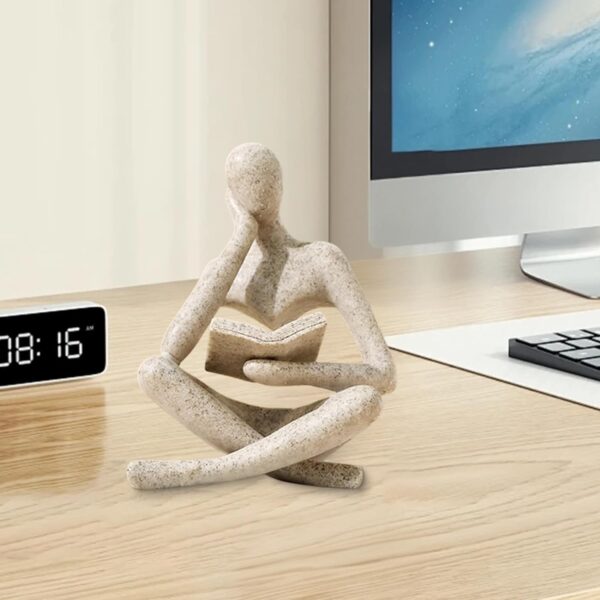 Bookshelf Decor Thinker Statue - Abstract Art Reading Thinker Sculpture Figurine Aesthetic, Modern Home Decoration for Living Room Office Shelves Coffee Table Desk Decor(Beige) - Image 5