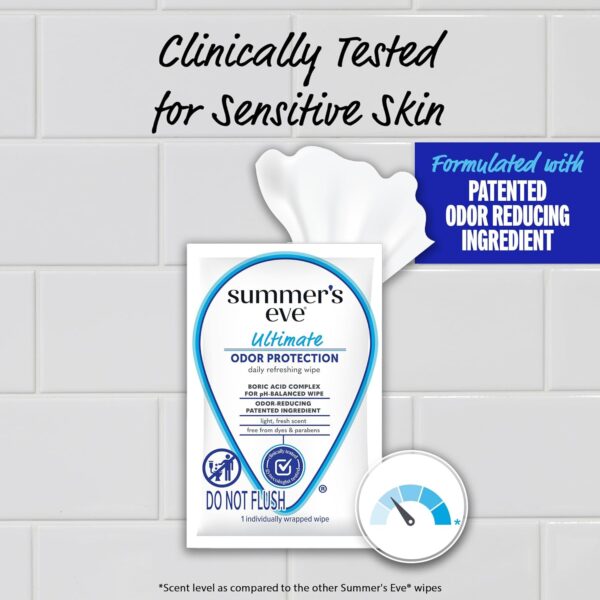 Summer's Eve, Ultimate Odor Control, Daily Feminine Wipes with Boric Acid, Removes Odor, On-the-go Body Wipes with pH Balance, 12 ct - Image 5