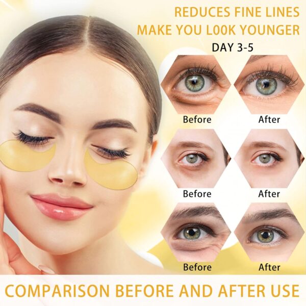 𝟔𝟎𝐏𝐂𝐒 Under Eye Patches, 24K Eye Mask for Puffy Eyes & Dark Circles Treatments, Reduce Under Eye Bags and Smooth Wrinkles, Eye Skin Care Pads for Beauty & Personal Care - Image 5