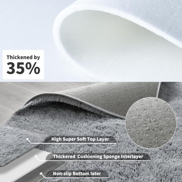 HQAYW Fluffy Area Rugs for Living Room Bedroom, Machine Washable 4x6 Ultra Soft Shag Bedside Rug,Indoor Floor Non-Slip Modern Plush Carpet for Kids,Girls,Boys and Nursery Rooms,Grey - Image 3