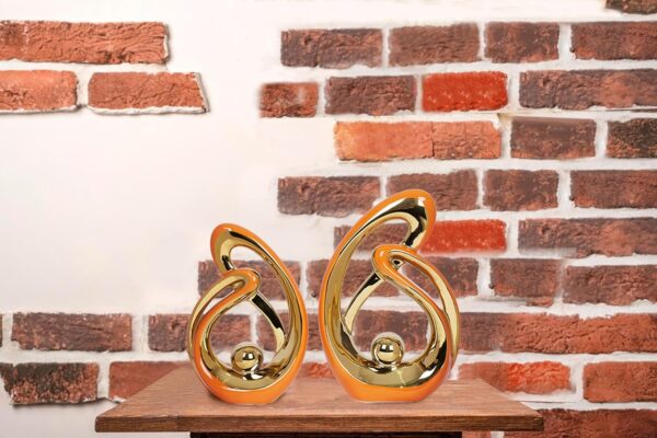 2 Pcs Orange and Gold Decor for Living Room Table Sculpture Decorations Ceramic Decor Mid Century Modern Decor Figurine Centerpieces for Dining Room Kitchen Fireplace Shelf Office Coffee Table Decor - Image 3