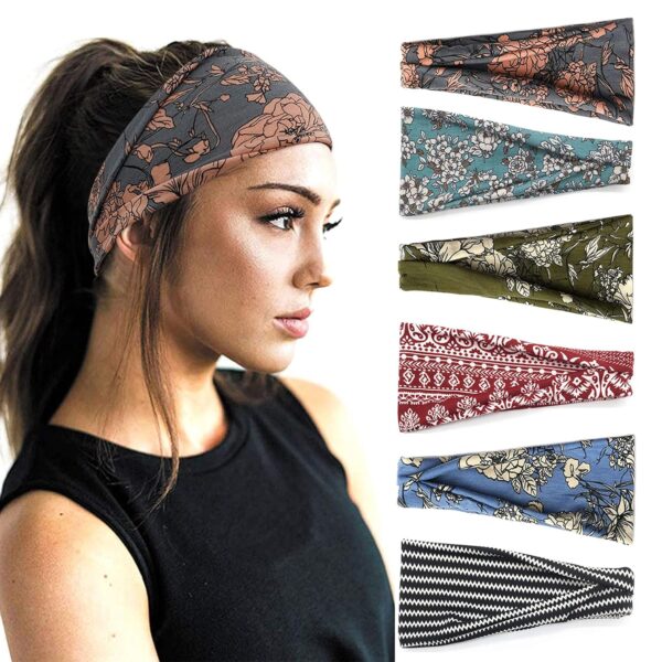 Boho Headbands For Women Fashion Wide Headband Yoga Workout Head Bands Hair Accessories Band 6 Pack - Image 2