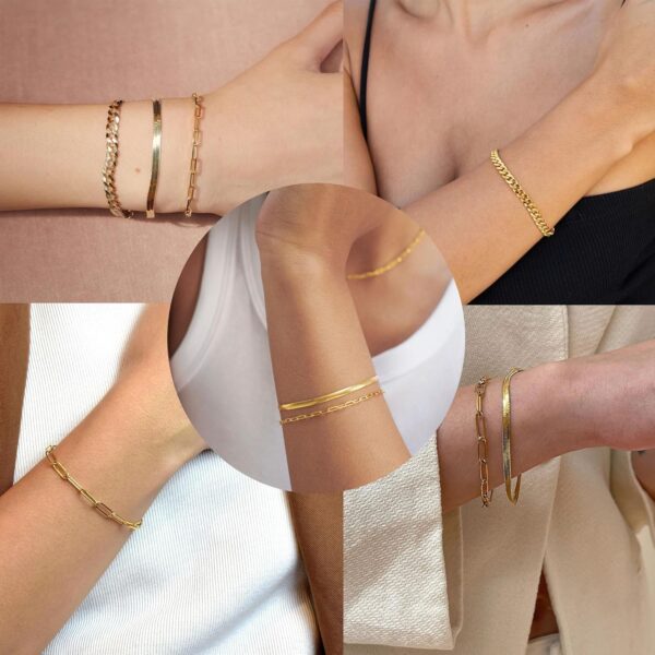 Gold Bracelets for Women,Dainty Bracelets Set for Women Trendy, Gold Bracelets Stack With Beaded, Cuban, Paperclip, Heart, Snake, Rope, Pearl, Cross, Hand Chain, Silver Jewelry Gifts for Women Christmas - Image 6