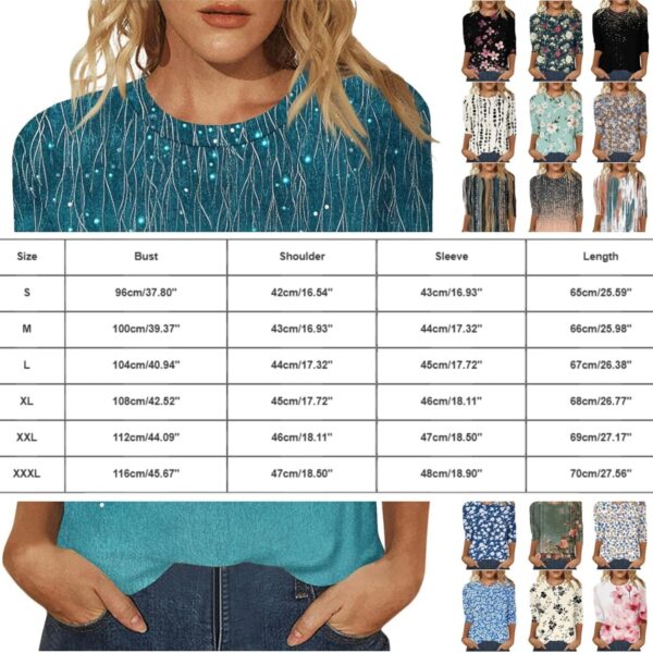 3/4 Length Sleeve Womens Tops Casual Round Neck Cute Shirt Fashion Loose Fit T-Shirts Ladies Tops and Blouses - Image 5