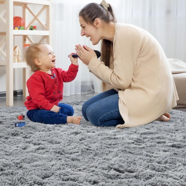 HQAYW Fluffy Area Rugs for Living Room Bedroom, Machine Washable 4x6 Ultra Soft Shag Bedside Rug,Indoor Floor Non-Slip Modern Plush Carpet for Kids,Girls,Boys and Nursery Rooms,Grey - Image 7