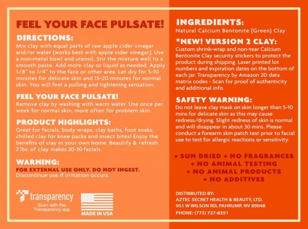 Aztec Secret– Indian Healing Clay 1 lb – Deep Pore Cleansing Facial & Body Mask – The Original 100% Natural Calcium Bentonite Clay – New Version 2 - Image 3