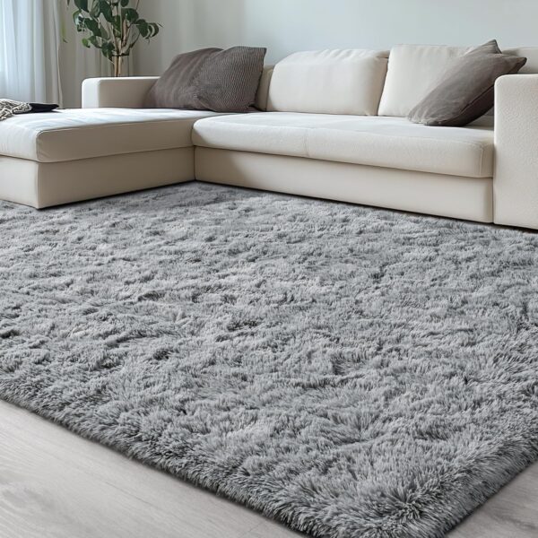 HQAYW Fluffy Area Rugs for Living Room Bedroom, Machine Washable 4x6 Ultra Soft Shag Bedside Rug,Indoor Floor Non-Slip Modern Plush Carpet for Kids,Girls,Boys and Nursery Rooms,Grey - Image 2